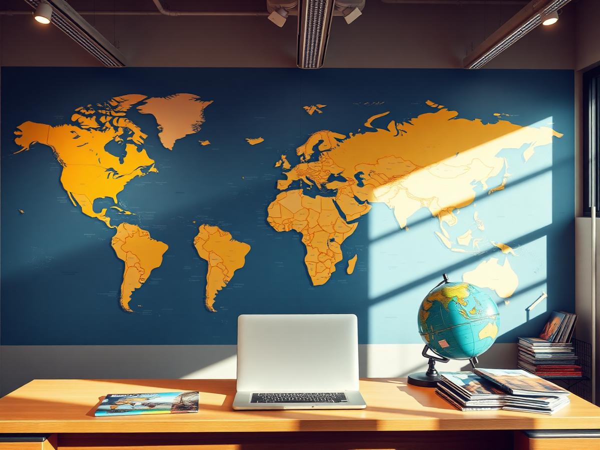 RHSTravel office with a world map and travel brochures